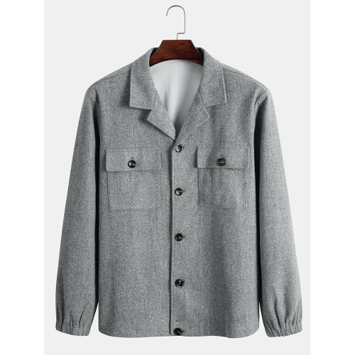 Men Nizi Contrast Pure Chest Pockets Button Collar Simple Jackets Men Nizi Contrast Pure Chest Pockets Button Collar Simple Jackets