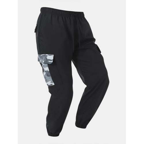 Men Patchwork Camo Pocket Utility Elastic Cuff Ankle Length Cargo Overalls Men Patchwork Camo Pocket Utility Elastic Cuff Ankle Length Cargo Overalls