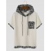 Mens Monochrome Geometric Print Splice Texture Short Sleeve Hooded T Shirts Mens Monochrome Geometric Print Splice Texture Short Sleeve Hooded T Shirts