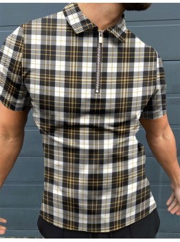 Checkered casual zipper polo shirt HF2903-04-01
