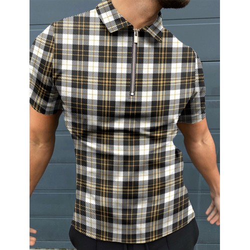 Checkered casual zipper polo shirt HF2903-04-01 Checkered casual zipper polo shirt HF2903-04-01
