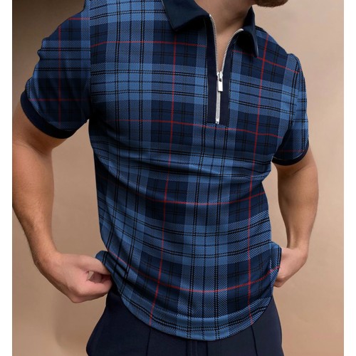 Casual color blocking zippered loose polo shirt HF3017-02-04 Casual color blocking zippered loose polo shirt HF3017-02-04