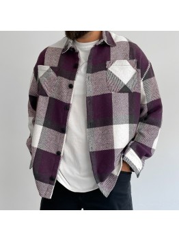 Men's plaid thickened long sleeve shirt jacket HF0210-03-03