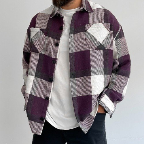 Men's plaid thickened long sleeve shirt jacket HF0210-03-03 Men's plaid thickened long sleeve shirt jacket HF0210-03-03