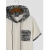 Mens Monochrome Geometric Print Splice Texture Short Sleeve Hooded T Shirts Mens Monochrome Geometric Print Splice Texture Short Sleeve Hooded T Shirts