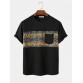Mens Tribal Geometric Print Patchwork Pocket Short Sleeve T Shirts