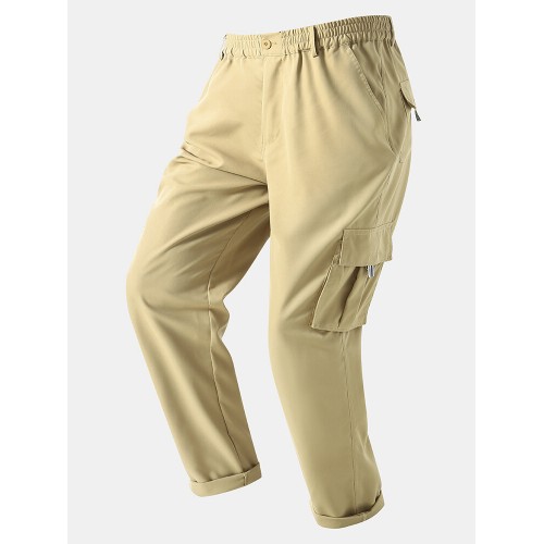 Men Solid Color Utility Pocket Street Elastic Waist Casual Cargo Pants Men Solid Color Utility Pocket Street Elastic Waist Casual Cargo Pants