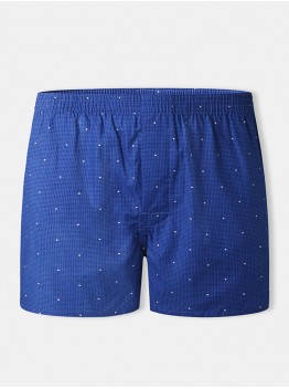 Mens 100  Cotton Polka Dot Print Thin Breathable Button Fly Home Elastic Waist Boxers