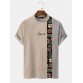 Mens Letter Geometric Print Patchwork Mock Neck Short Sleeve T Shirts