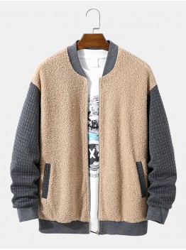 Men Patchwork Contrast Color Block Side Pocket Long Sleeve Jackets