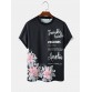 Mens Letter Floral Print Crew Neck Short Sleeve T Shirts