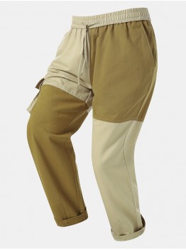 Men Hit Color Utility Pockets Elastic Waist Street Wide Overall Cargo Pants