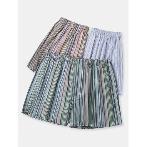 Mens 100 Cotton Colorful Striped Print Loose Fit Elastic Waist Breathable Home Boxers Mens 100 Cotton Colorful Striped Print Loose Fit Elastic Waist Breathable Home Boxers