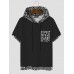 Mens Monochrome Geometric Print Splice Texture Short Sleeve Hooded T Shirts Mens Monochrome Geometric Print Splice Texture Short Sleeve Hooded T Shirts