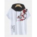 Mens Plum Bossom Character Print Contrast Short Sleeve Hooded T Shirts Mens Plum Bossom Character Print Contrast Short Sleeve Hooded T Shirts