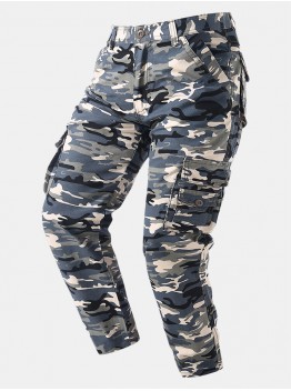 Men Camo Print Utility Pocket Street Ankle Length Casual Cargo Pants