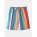 Men Colorful Striped Holiday Loose Drawstring Shorts With Pocket Men Colorful Striped Holiday Loose Drawstring Shorts With Pocket