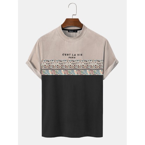 Mens Letter Geometric Pattern Patchwork Texture Short Sleeve T Shirts Mens Letter Geometric Pattern Patchwork Texture Short Sleeve T Shirts