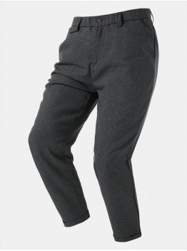 Men Solid Formal Double Pockets Ankle Length Business Work Suit Pants