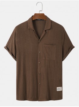 Mens Textured Applique Solid Color Daily Short Sleeve Shirts
