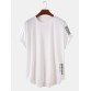 Mens Letter Japanese Print High Low Curved Hem Short Sleeve T Shirts