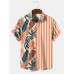 Mens Tropical Leaf Striped Print Holiday Short Sleeve Shirts Mens Tropical Leaf Striped Print Holiday Short Sleeve Shirts
