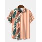 Mens Tropical Leaf Striped Print Holiday Short Sleeve Shirts