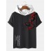 Mens Plum Bossom Character Print Contrast Short Sleeve Hooded T Shirts Mens Plum Bossom Character Print Contrast Short Sleeve Hooded T Shirts