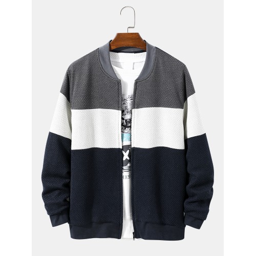 Men Patchwork Contrast Color Block Stand Collar Jackets Men Patchwork Contrast Color Block Stand Collar Jackets