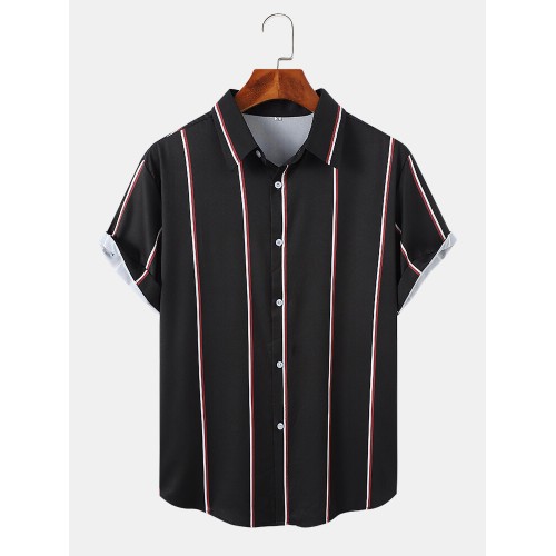 Mens Vertical Stripe Button Up Preppy Short Sleeve Shirts Mens Vertical Stripe Button Up Preppy Short Sleeve Shirts