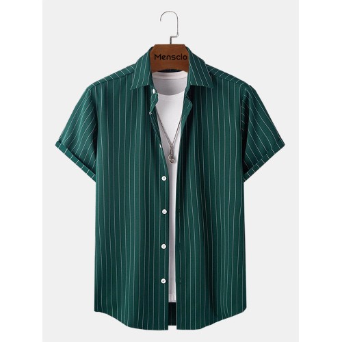 Mens Vertical Stripe Button Up Daily Short Sleeve Shirts Mens Vertical Stripe Button Up Daily Short Sleeve Shirts