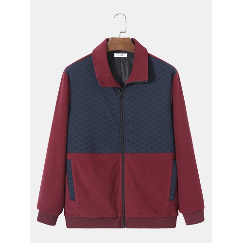 Men Texture Fleece Patchwork Contrast Double Pockets Lapel Jackets Men Texture Fleece Patchwork Contrast Double Pockets Lapel Jackets