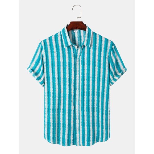 Mens Tie Dye Striped Print Button Up Short Sleeve Shirts Mens Tie Dye Striped Print Button Up Short Sleeve Shirts