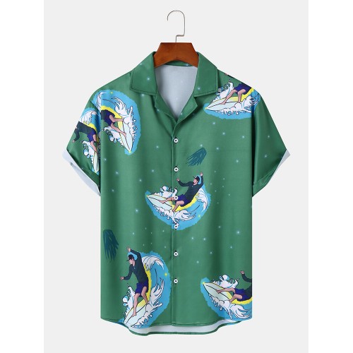 Mens Surfing Male Print Hem Cuff Short Sleeve Shirts Mens Surfing Male Print Hem Cuff Short Sleeve Shirts