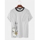 Mens Striped Cartoon Cat Print Short Sleeve T Shirts